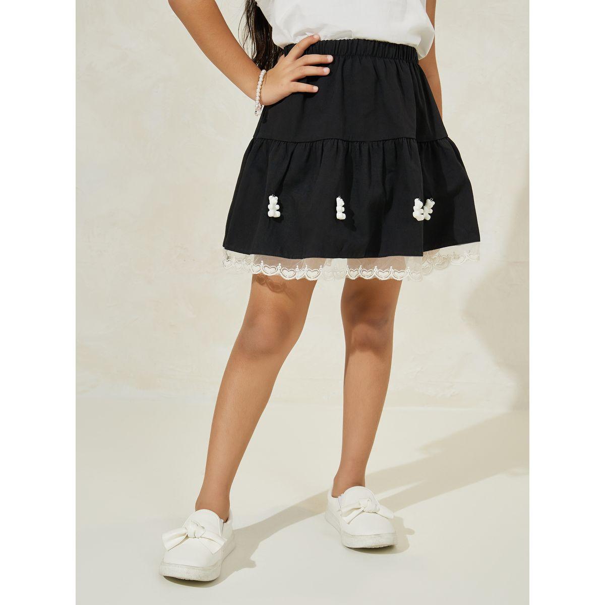 Styli Bear Accent Detail Lace Hem Skirt-girls-clothing-bottoms-skirts-image-1