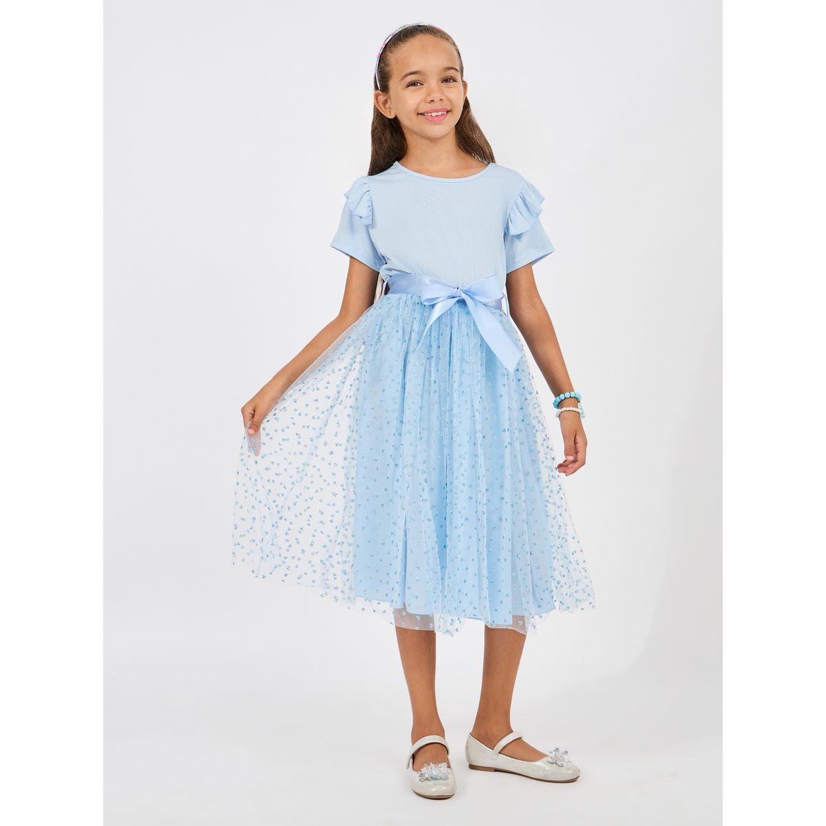 Styli Rib Knit Heart Mesh Insert Dress-girls-clothing-dressesandjumpsuits-image-2