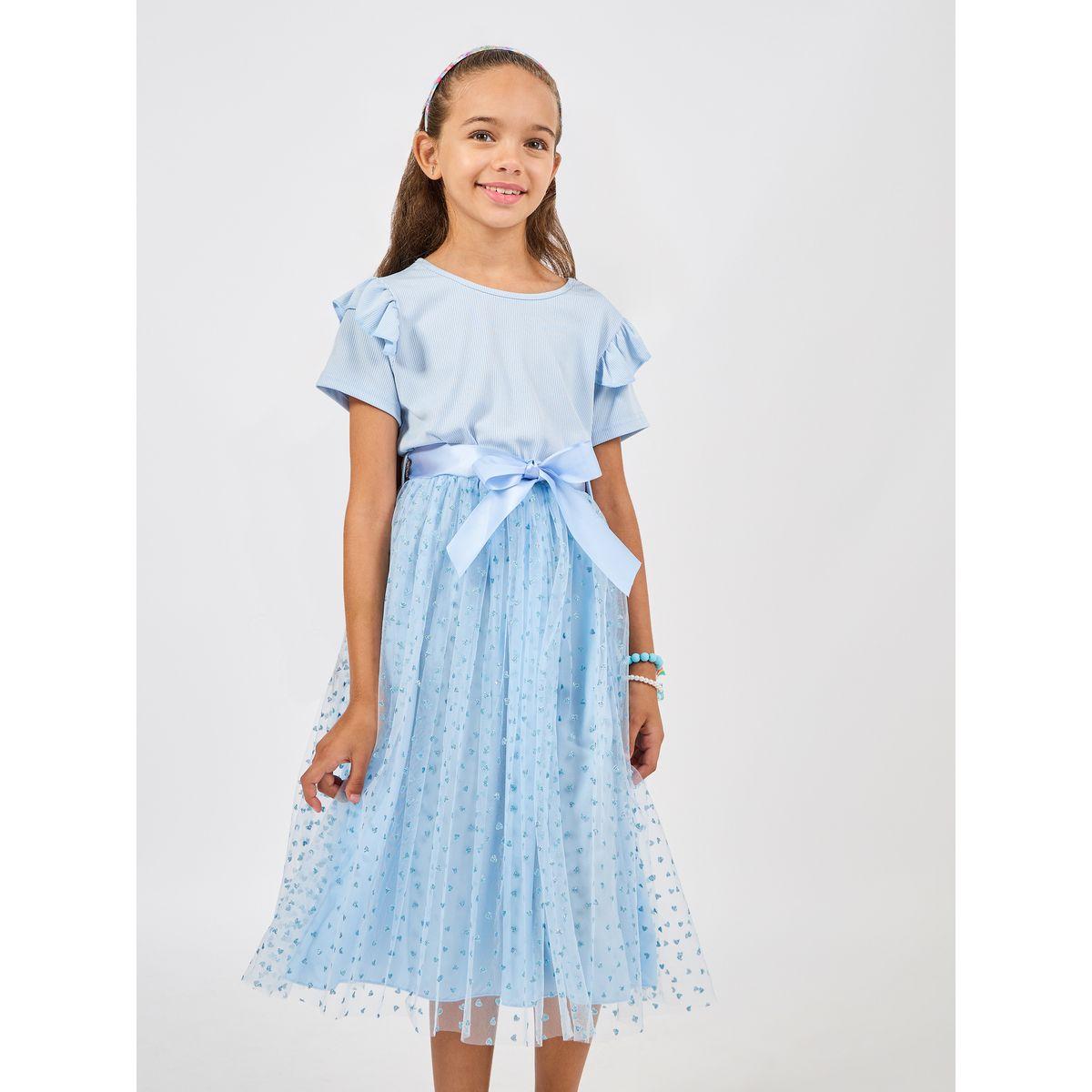 Styli Rib Knit Heart Mesh Insert Dress-girls-clothing-dressesandjumpsuits-image-3
