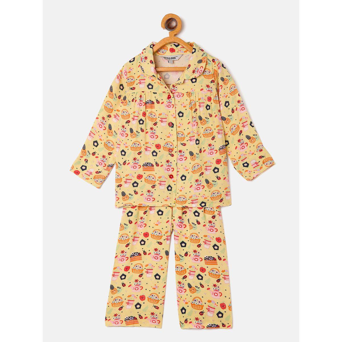Stylo Bug X Styli Backyard Garden Graphic Print Shirt & Pyjama Set-girls-clothing-nightwear-image-1