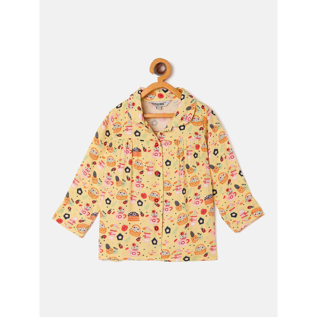 Stylo Bug X Styli Backyard Garden Graphic Print Shirt & Pyjama Set-girls-clothing-nightwear-image-2