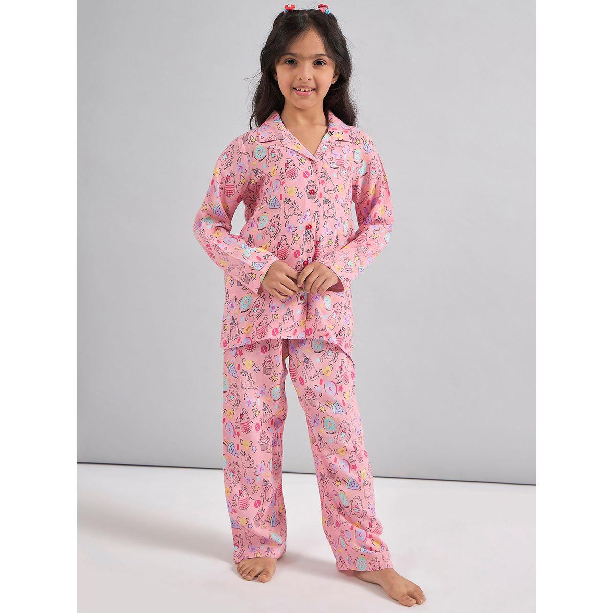 Stylo Bug X Styli Catitude Graphic Print Shirt & Pyjama Set-girls-clothing-nightwear-image-1