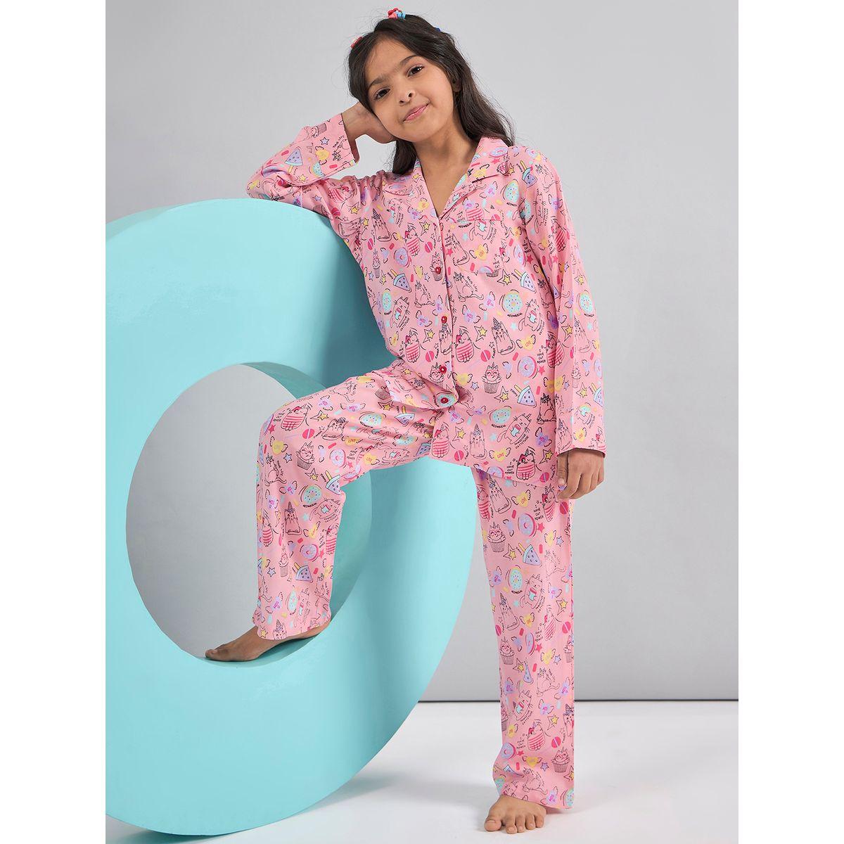 Stylo Bug X Styli Catitude Graphic Print Shirt & Pyjama Set-girls-clothing-nightwear-image-2