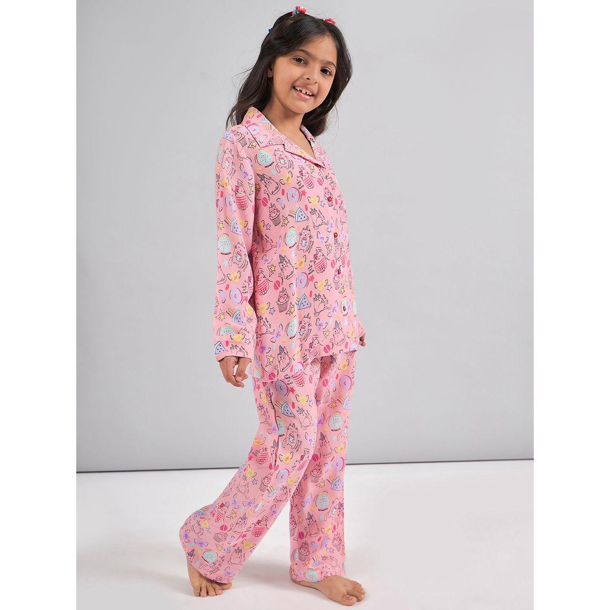 Stylo Bug X Styli Catitude Graphic Print Shirt & Pyjama Set-girls-clothing-nightwear-image-4
