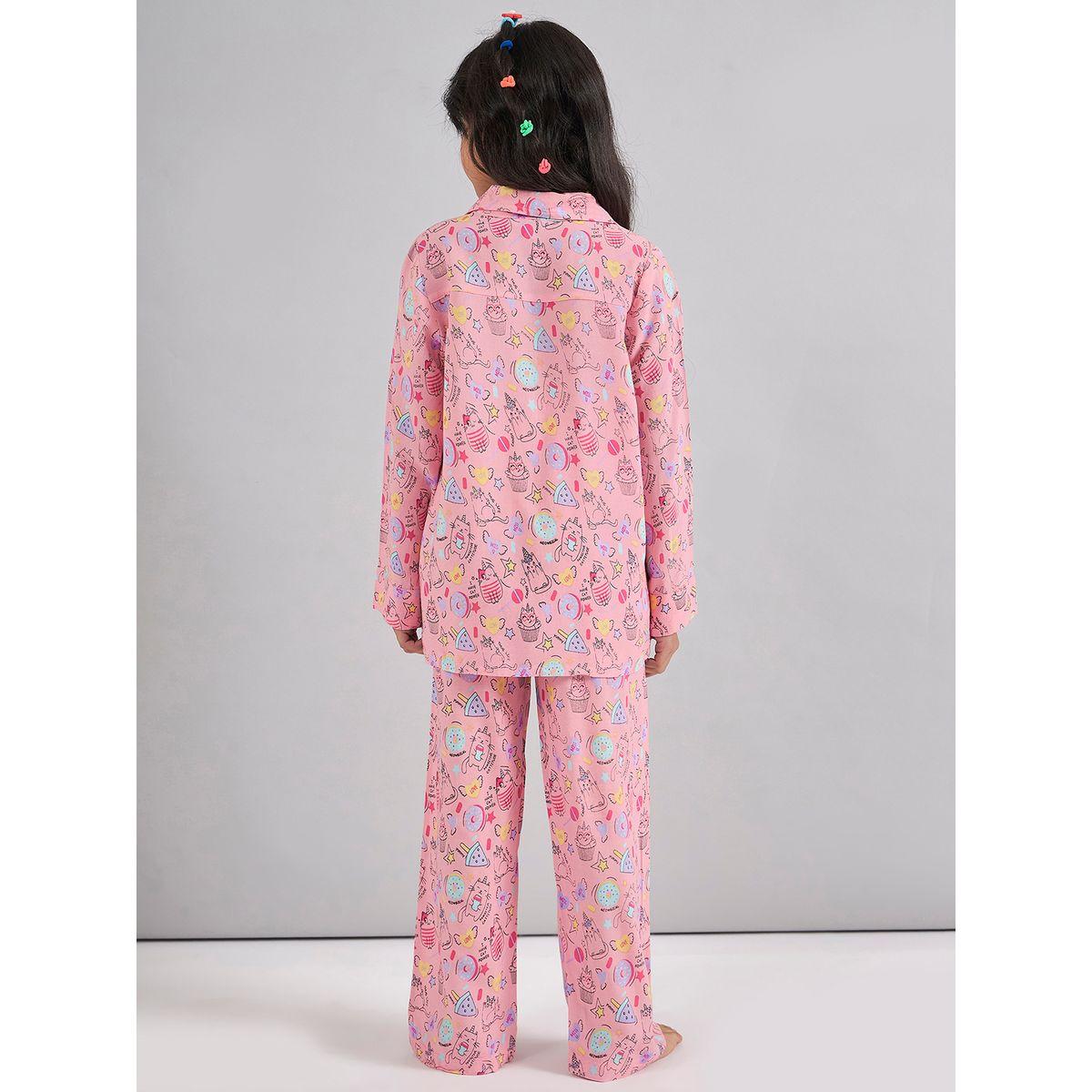 Stylo Bug X Styli Catitude Graphic Print Shirt & Pyjama Set-girls-clothing-nightwear-image-5