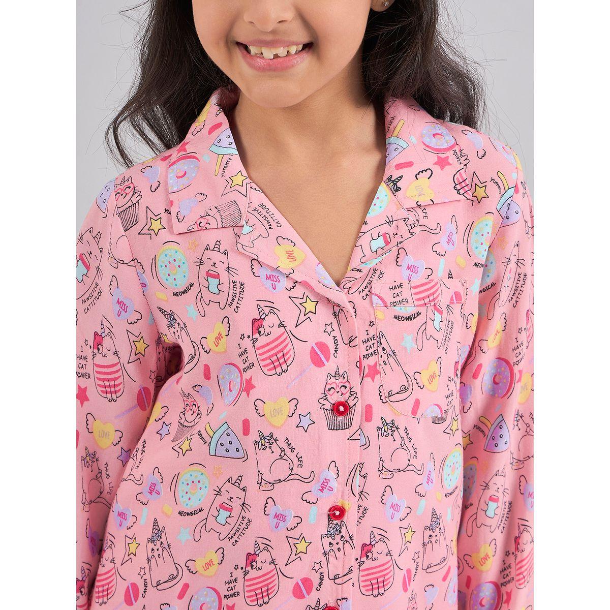 Stylo Bug X Styli Catitude Graphic Print Shirt & Pyjama Set-girls-clothing-nightwear-image-6