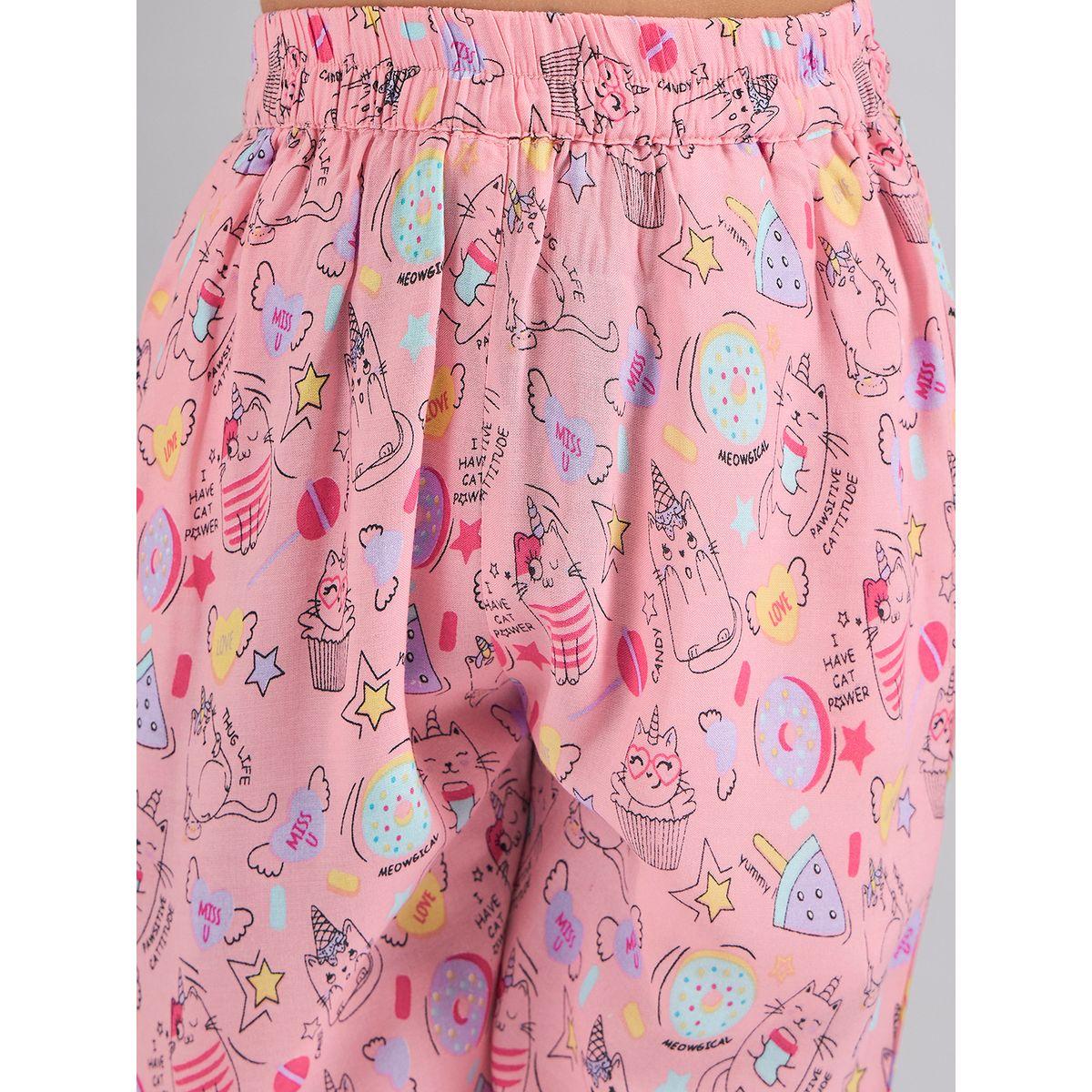 Stylo Bug X Styli Catitude Graphic Print Shirt & Pyjama Set-girls-clothing-nightwear-image-7