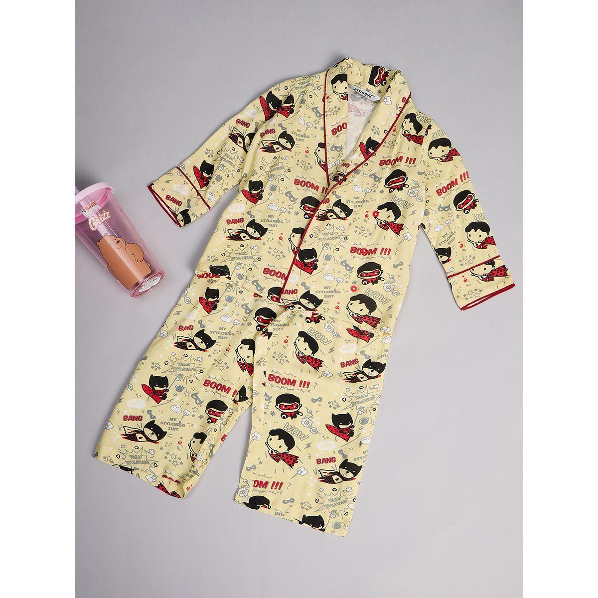 Stylo Bug X Styli Super Hero Graphic Print Shirt & Pyjama Set-boys-clothing-nightwear-image-7