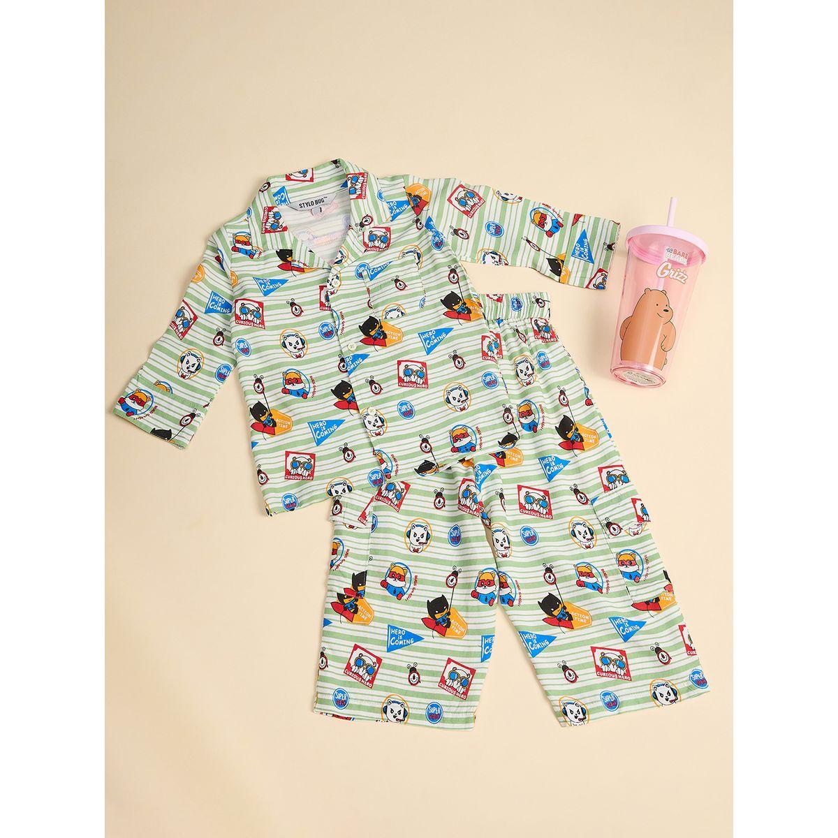 Stylo Bug X Styli Super Hero Graphic Print Shirt & Pyjama Set-boys-clothing-nightwear-image-7