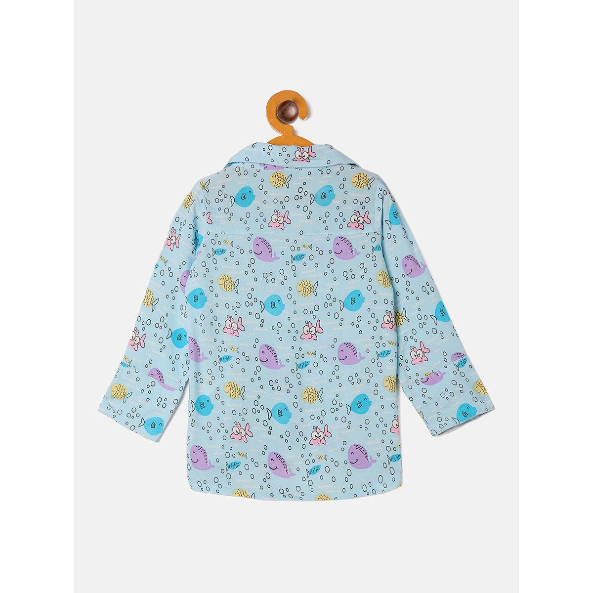 Stylo Bug X Styli Aqua Fish Graphic Print Shirt & Pyjama Set-girls-clothing-nightwear-image-3