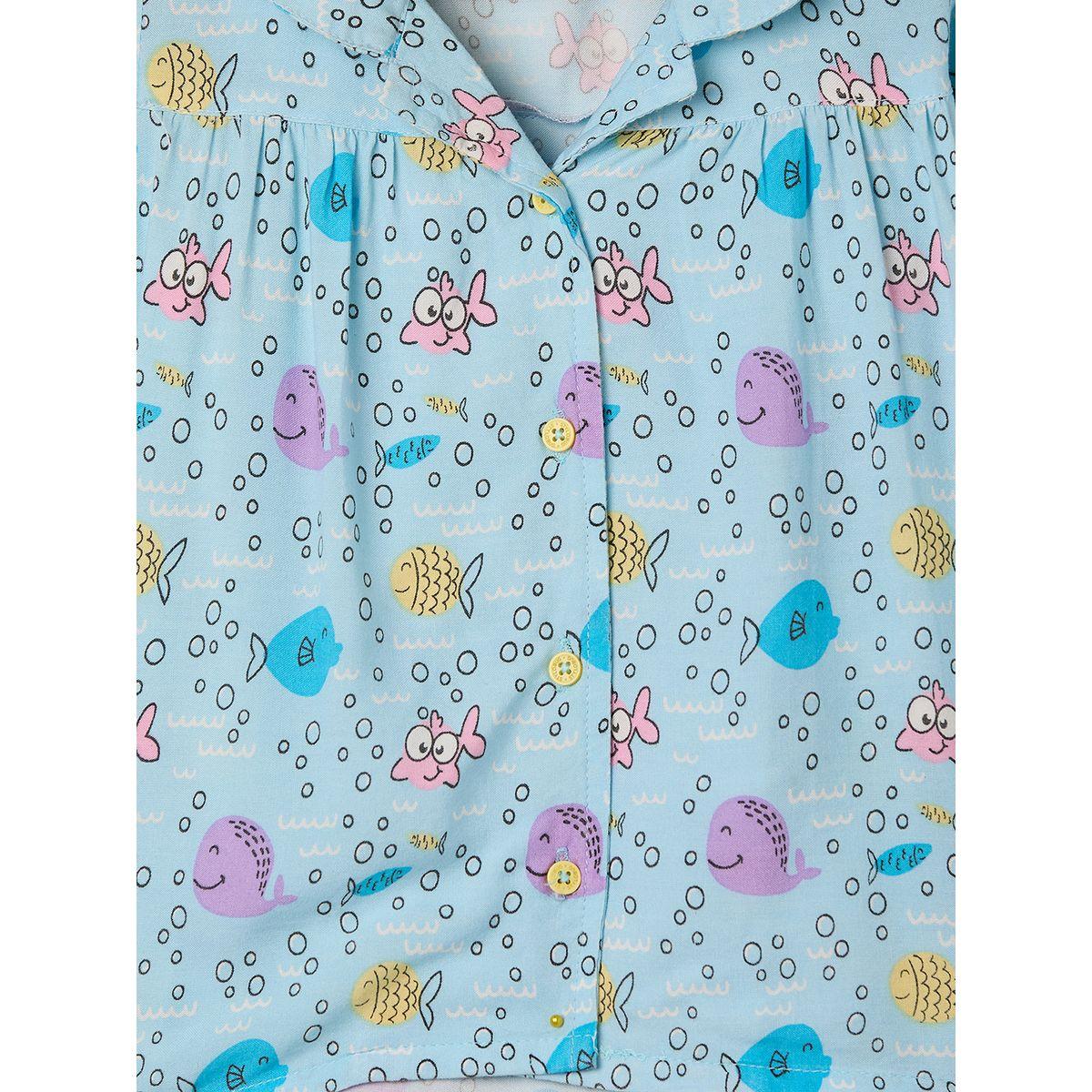 Stylo Bug X Styli Aqua Fish Graphic Print Shirt & Pyjama Set-girls-clothing-nightwear-image-6