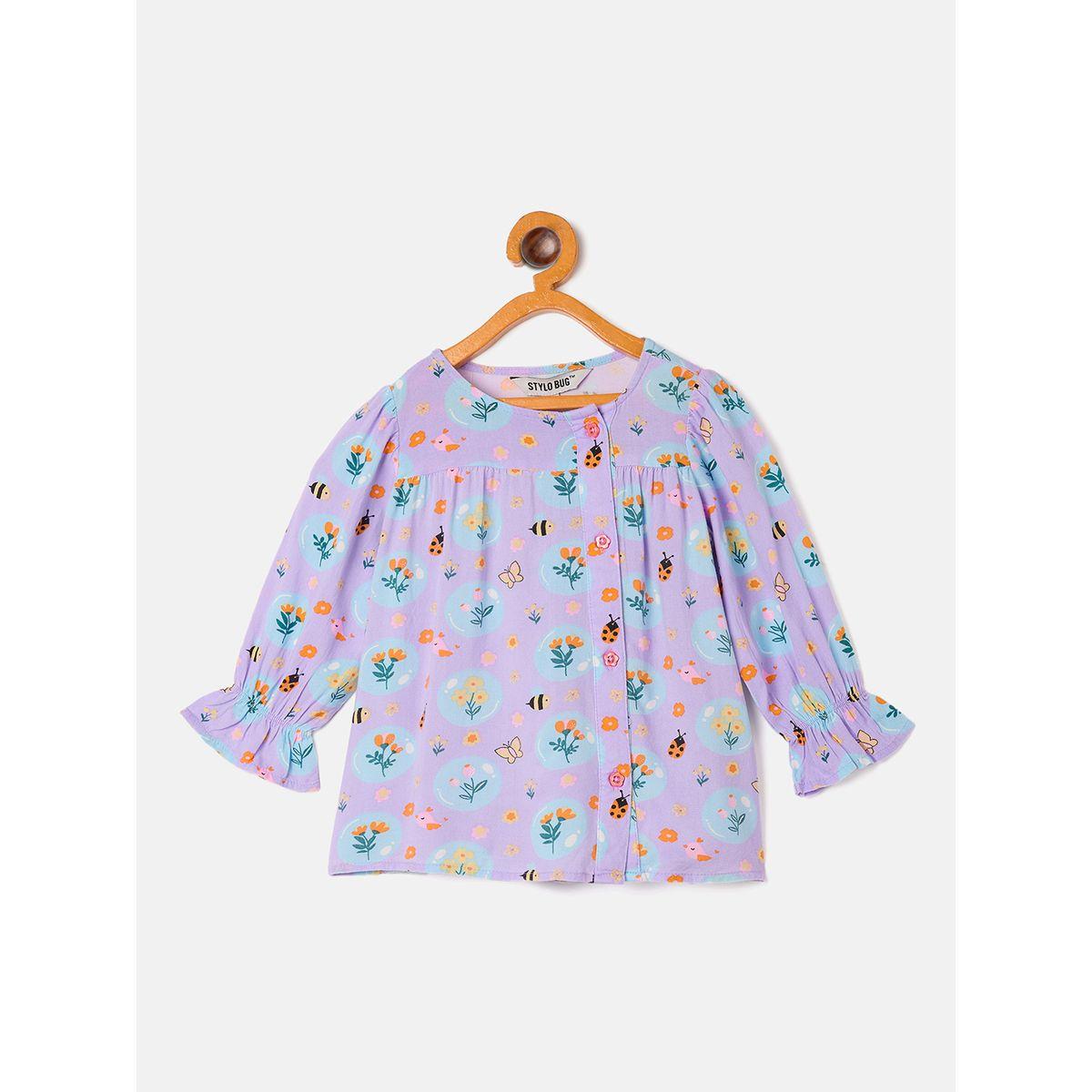 Stylo Bug X Styli Floral Graphic Print Top & Pyjama Set-girls-clothing-nightwear-image-2