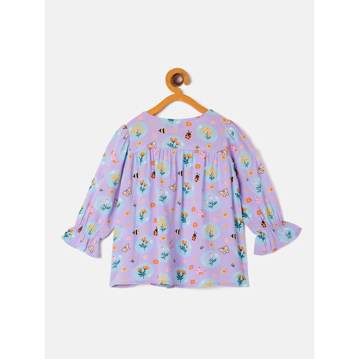 Stylo Bug X Styli Floral Graphic Print Top & Pyjama Set-girls-clothing-nightwear-image-3