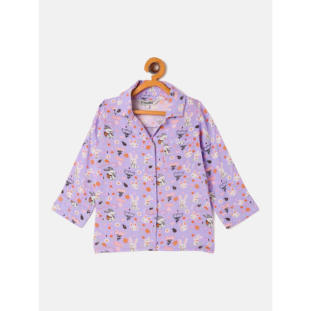 Stylo Bug X Styli Bunny Graphic Print Shirt & Pyjama Set-girls-clothing-nightwear-image-2