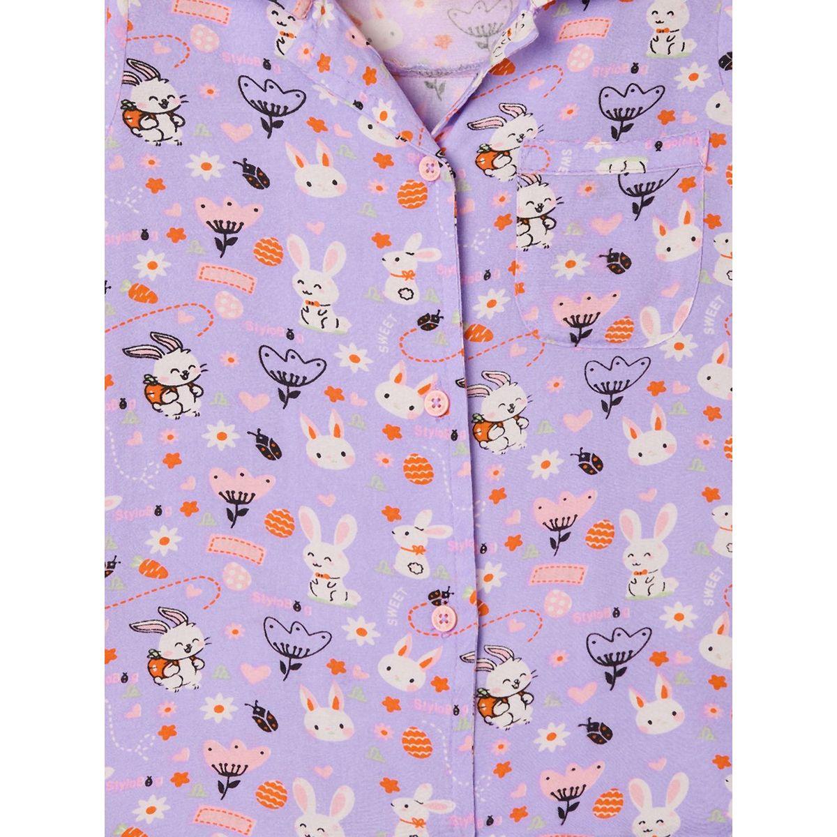 Stylo Bug X Styli Bunny Graphic Print Shirt & Pyjama Set-girls-clothing-nightwear-image-7