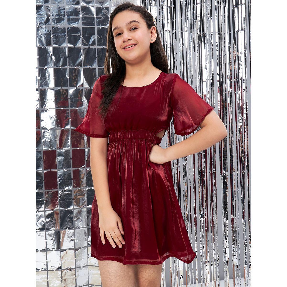 Stylo Bug X Styli Solid Elastic Waistband Skater Dress-girls-clothing-dressesandjumpsuits-image-1