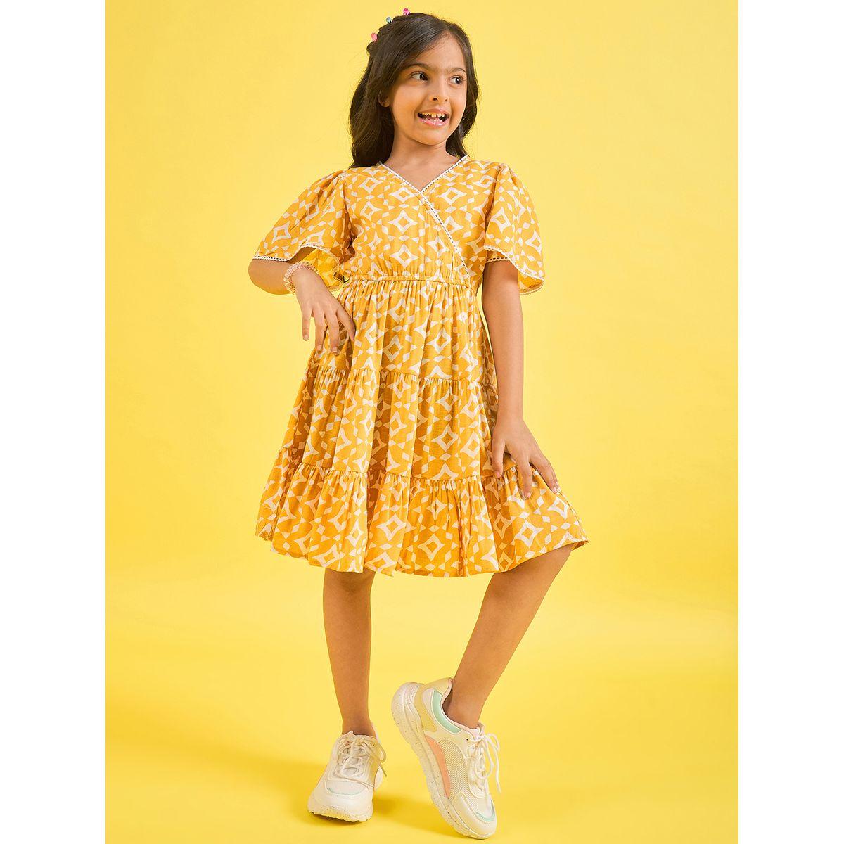 Stylo Bug X Styli Geometric Print V Neck Tiered Dress-girls-clothing-dressesandjumpsuits-image-2