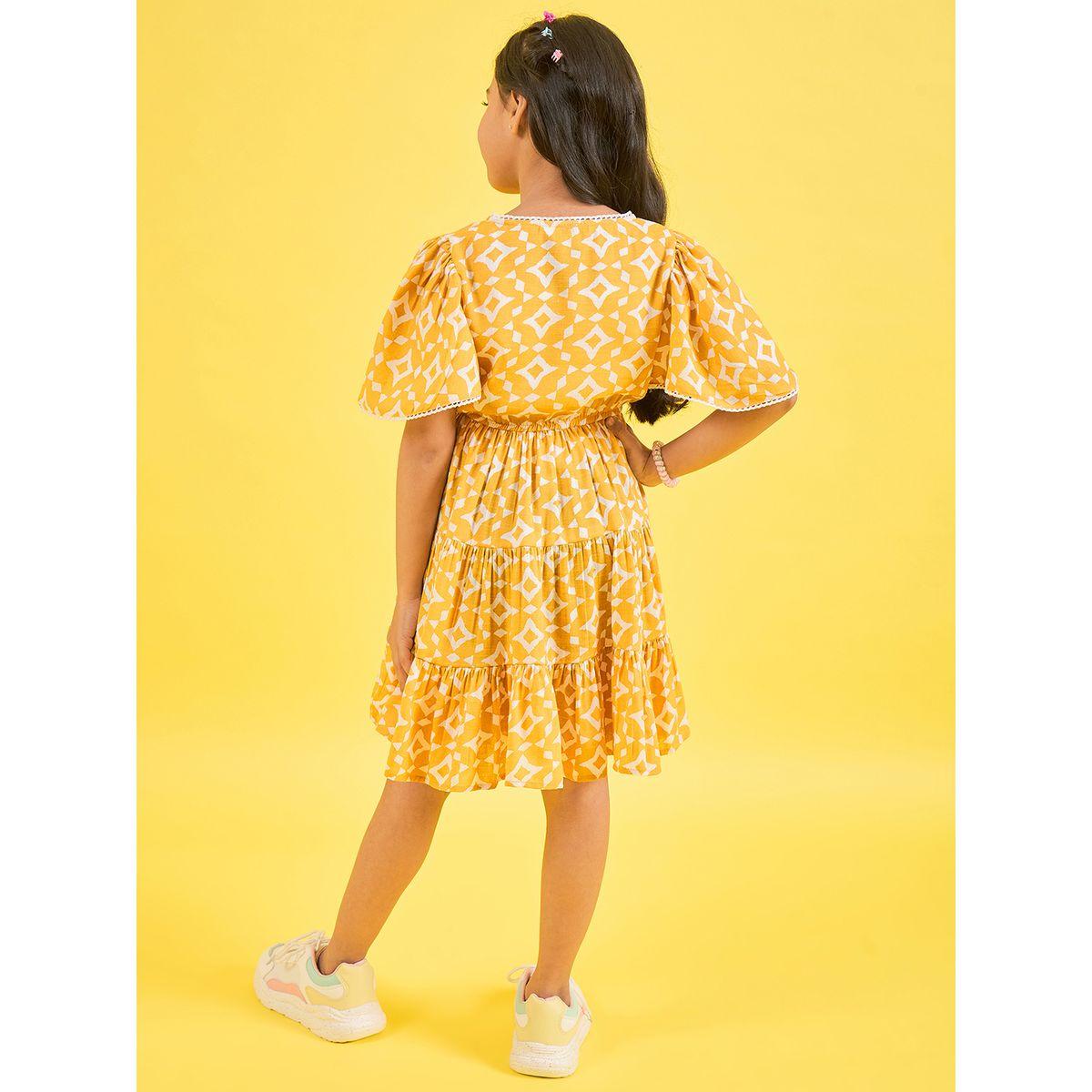 Stylo Bug X Styli Geometric Print V Neck Tiered Dress-girls-clothing-dressesandjumpsuits-image-5