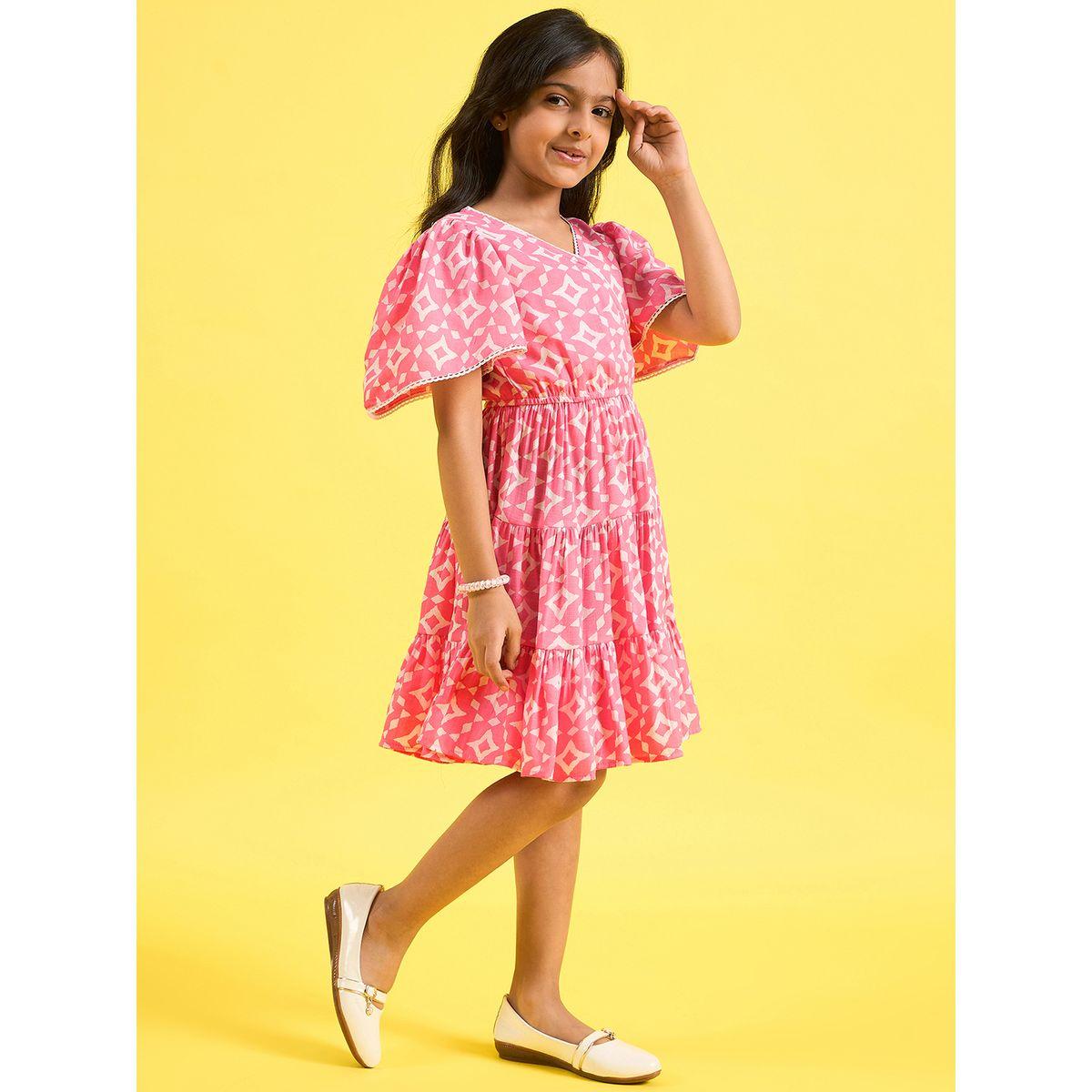 Stylo Bug X Styli Geometric Print V Neck Tiered Dress-girls-clothing-dressesandjumpsuits-image-4