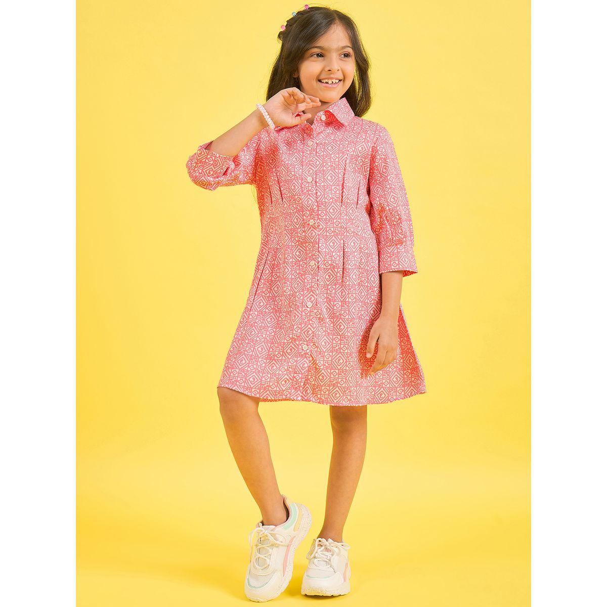 Stylo Bug X Styli All Over Print 3/4 Sleeves Shirt Dress-girls-clothing-dressesandjumpsuits-image-1