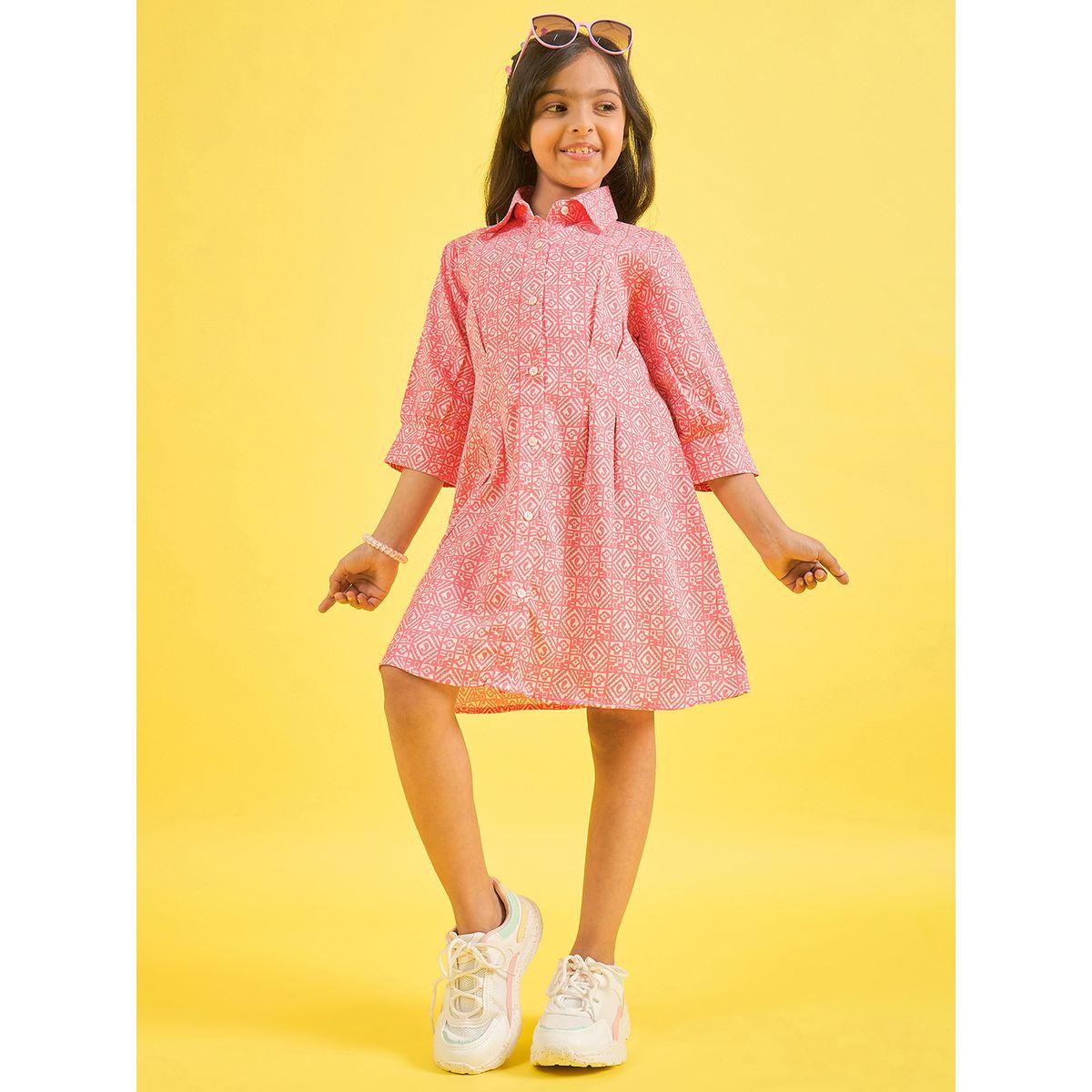 Stylo Bug X Styli All Over Print 3/4 Sleeves Shirt Dress-girls-clothing-dressesandjumpsuits-image-2