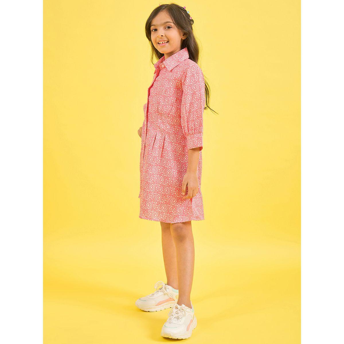 Stylo Bug X Styli All Over Print 3/4 Sleeves Shirt Dress-girls-clothing-dressesandjumpsuits-image-3