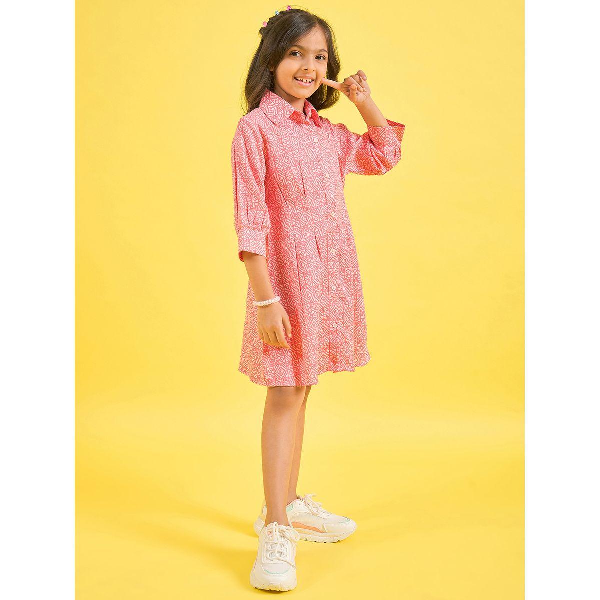Stylo Bug X Styli All Over Print 3/4 Sleeves Shirt Dress-girls-clothing-dressesandjumpsuits-image-4