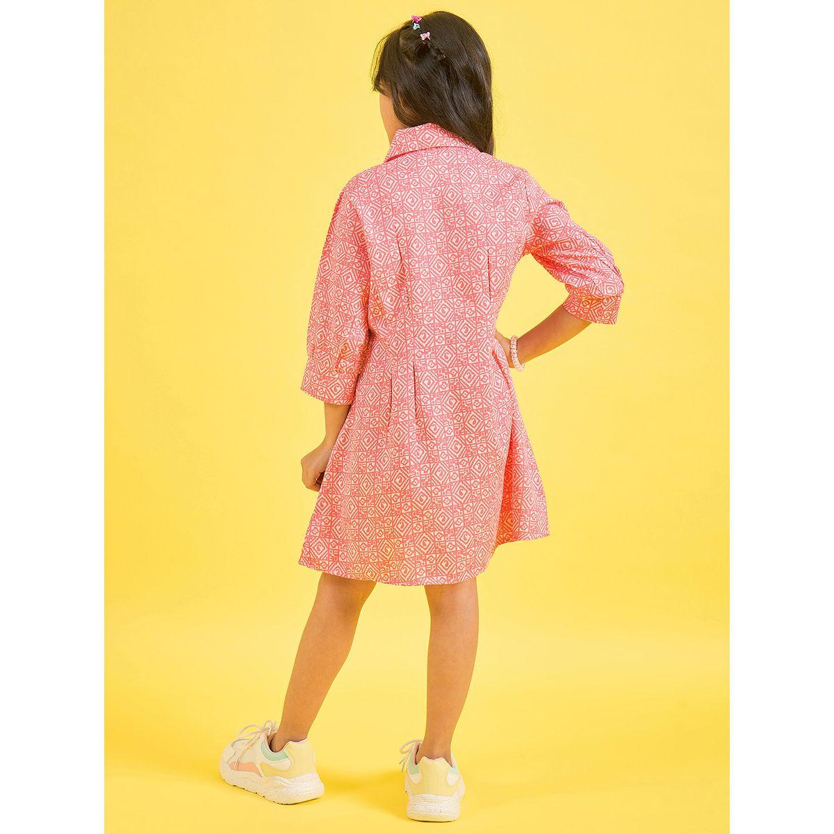 Stylo Bug X Styli All Over Print 3/4 Sleeves Shirt Dress-girls-clothing-dressesandjumpsuits-image-5