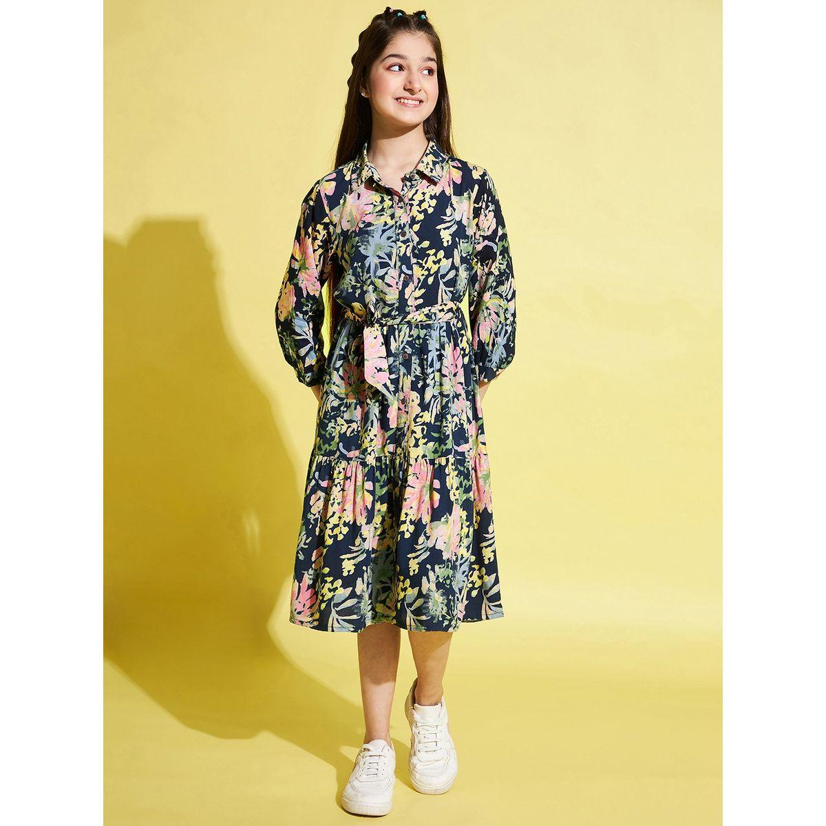 Stylo Bug X Styli Floral Print 3/4 Sleeves Dress with Tie Belt-girls-clothing-dressesandjumpsuits-image-1