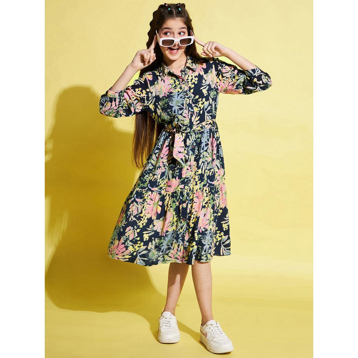 Stylo Bug X Styli Floral Print 3/4 Sleeves Dress with Tie Belt-girls-clothing-dressesandjumpsuits-image-2