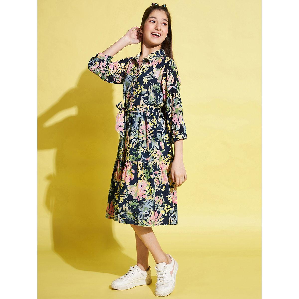 Stylo Bug X Styli Floral Print 3/4 Sleeves Dress with Tie Belt-girls-clothing-dressesandjumpsuits-image-3