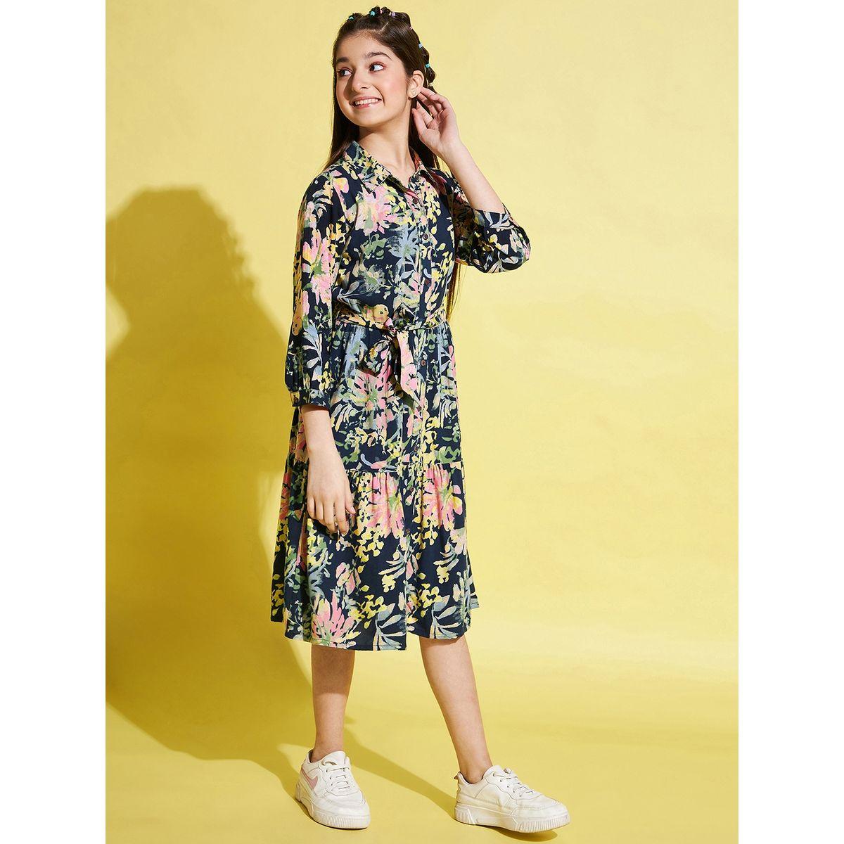 Stylo Bug X Styli Floral Print 3/4 Sleeves Dress with Tie Belt-girls-clothing-dressesandjumpsuits-image-4