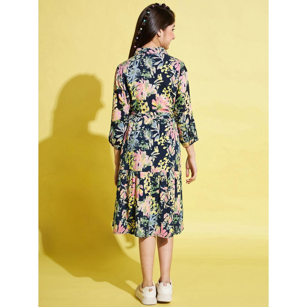 Stylo Bug X Styli Floral Print 3/4 Sleeves Dress with Tie Belt-girls-clothing-dressesandjumpsuits-image-5