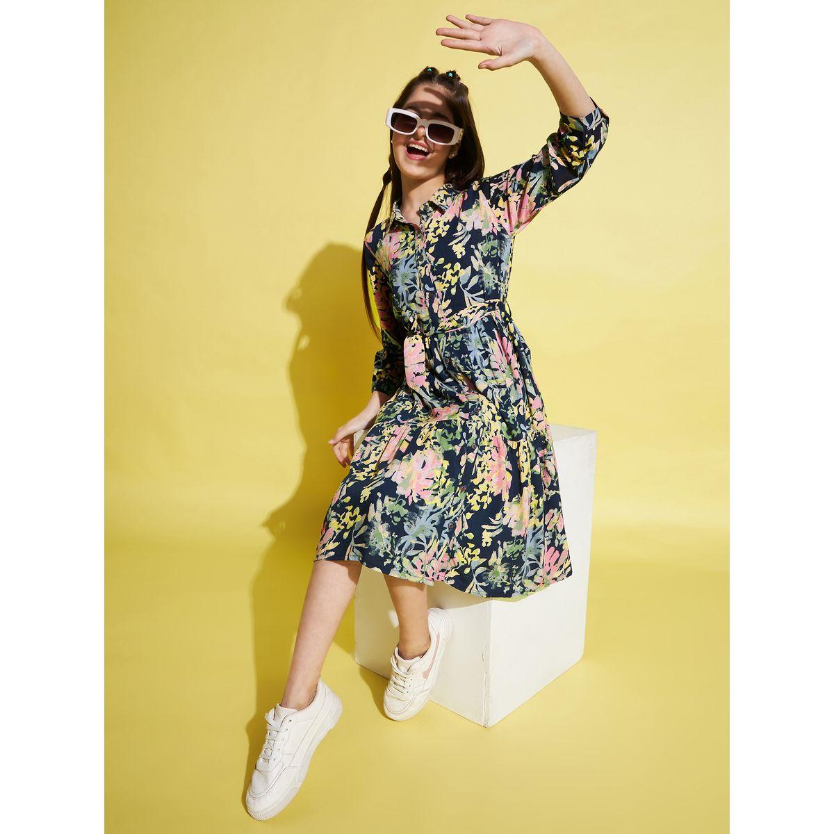 Stylo Bug X Styli Floral Print 3/4 Sleeves Dress with Tie Belt-girls-clothing-dressesandjumpsuits-image-7