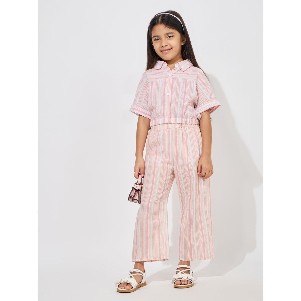 Styli Striped Crop Shirt & Pants Set-girls-clothing-setsandcoords-image-1