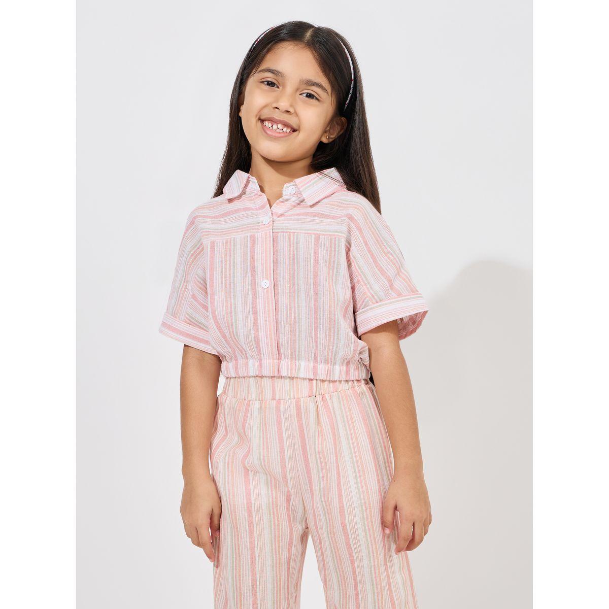 Styli Striped Crop Shirt & Pants Set-girls-clothing-setsandcoords-image-2