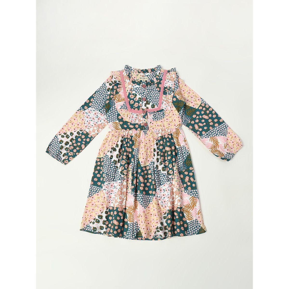 فستان كاجوال بطبعة مرقعة مع حزام بيلا مودا × ستايلي-girls-clothing-dressesandjumpsuits-image-1