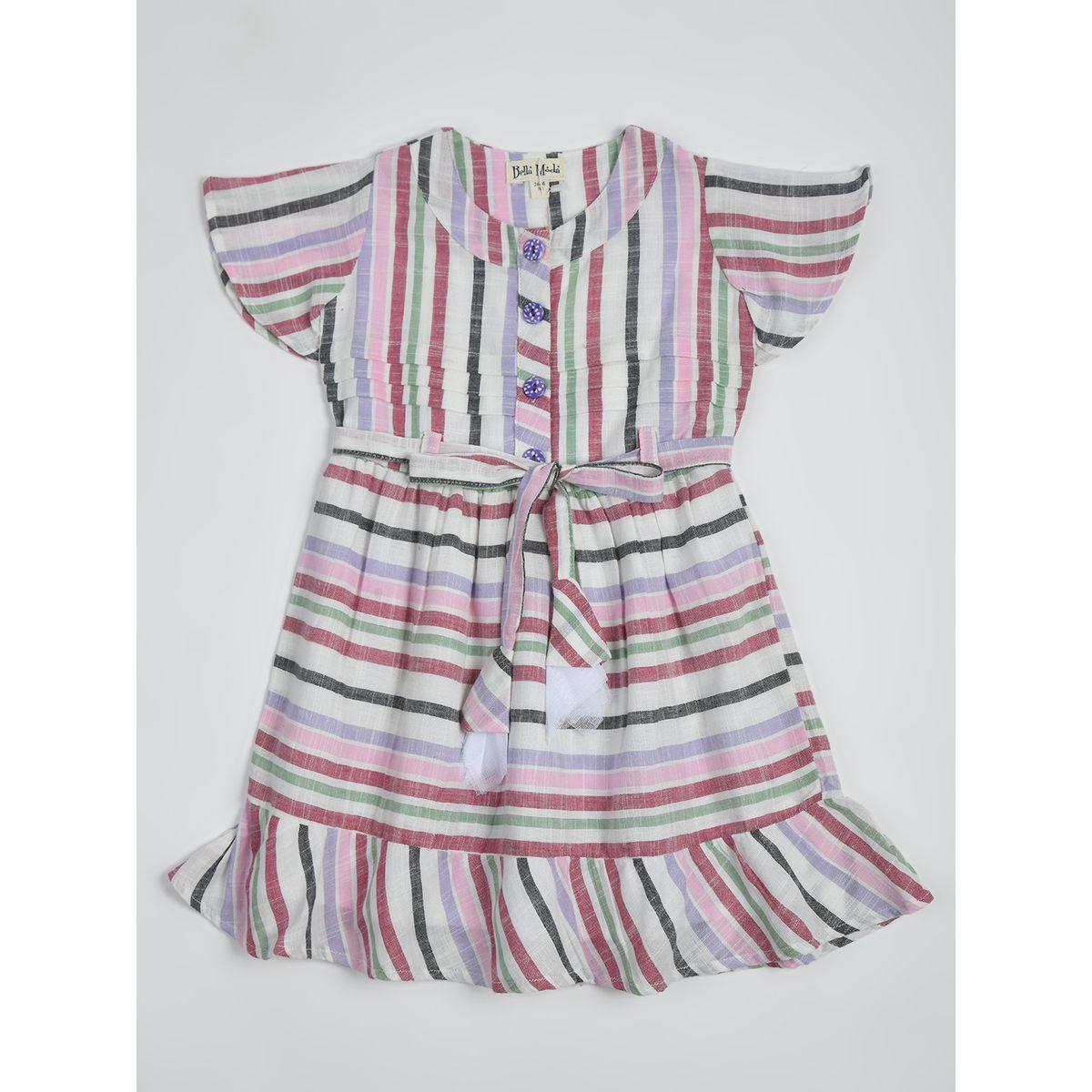 فستان قطن مخطط مع حزام خصر بيلا مودا × ستايلي-girls-clothing-dressesandjumpsuits-image-1