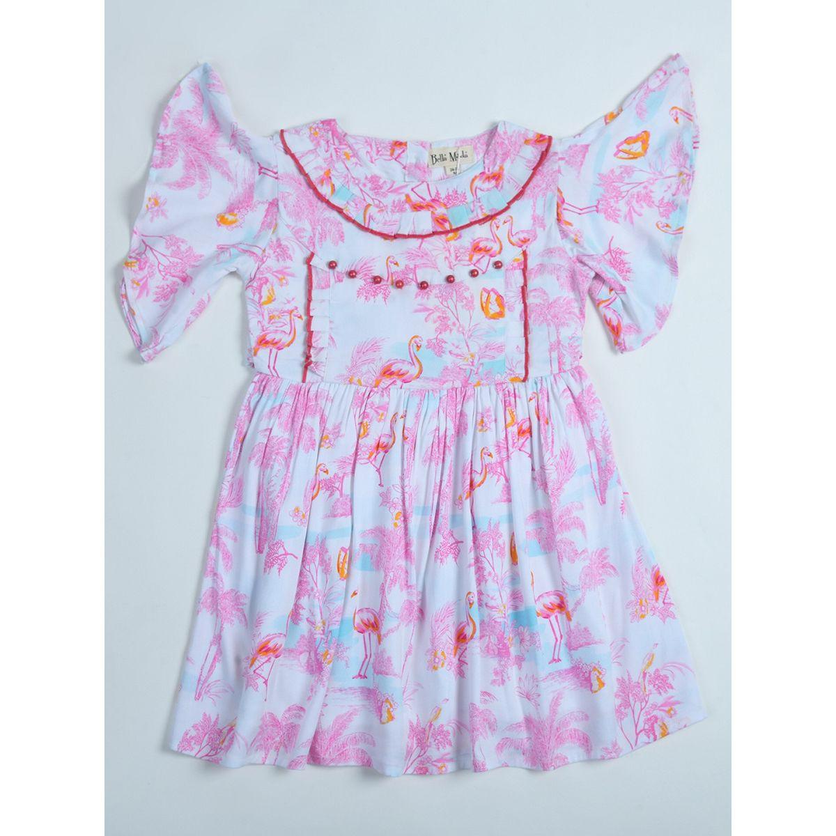 فستان بطبعة فلامنجو مع تفاصيل خرز بيلا مودا × ستايلي-girls-clothing-dressesandjumpsuits-image-1