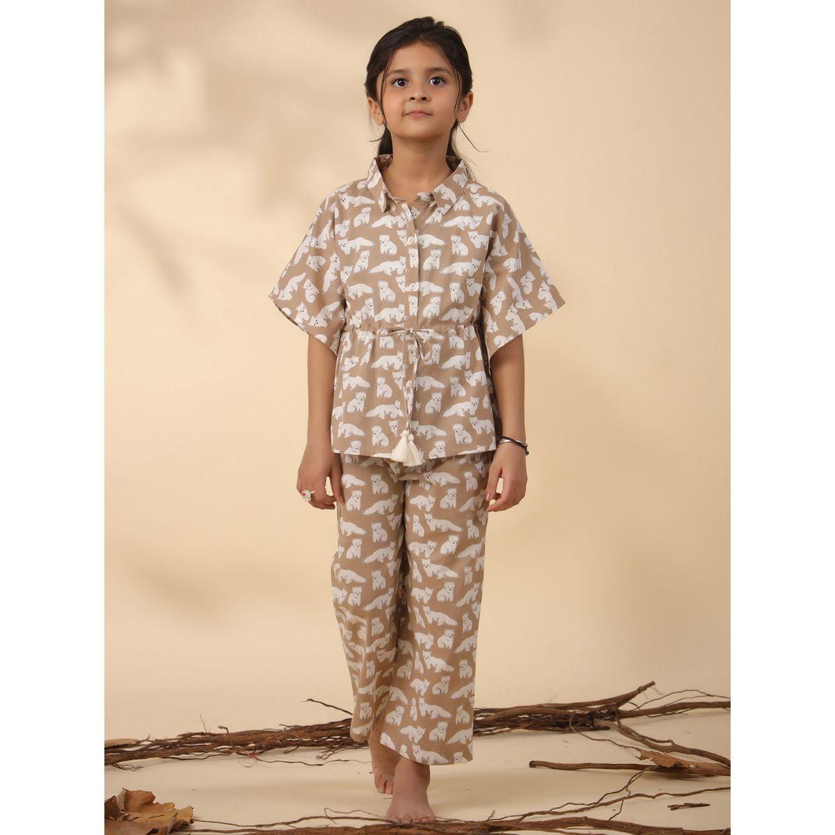 Sanskrutihomes X Styli  Cute Dog Print Drawstring Shirt & Pyjama Set-girls-clothing-nightwear-image-1