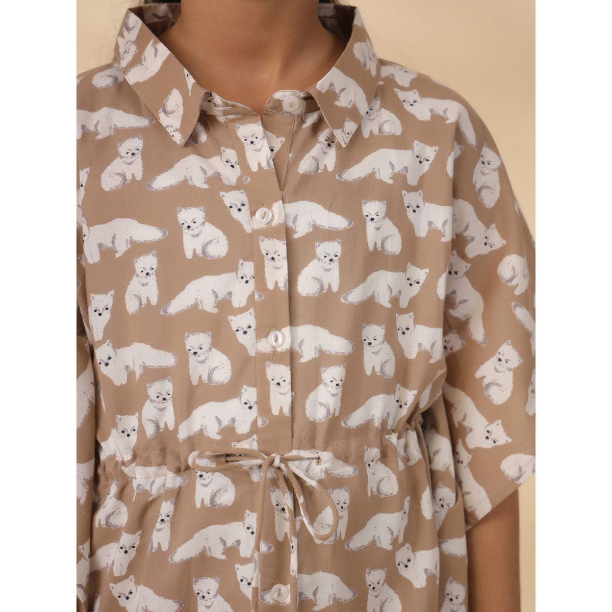 Sanskrutihomes X Styli  Cute Dog Print Drawstring Shirt & Pyjama Set-girls-clothing-nightwear-image-6
