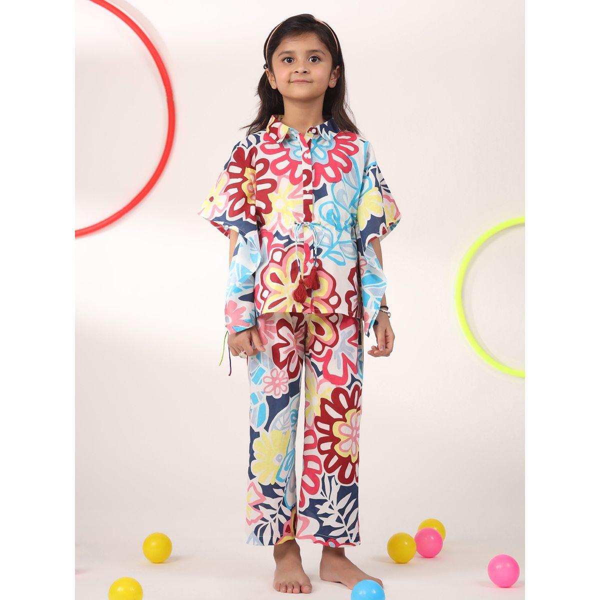 Sanskrutihomes X Styli  Multi Floral Print Drawstring Shirt & Pyjama Set-girls-clothing-nightwear-image-1