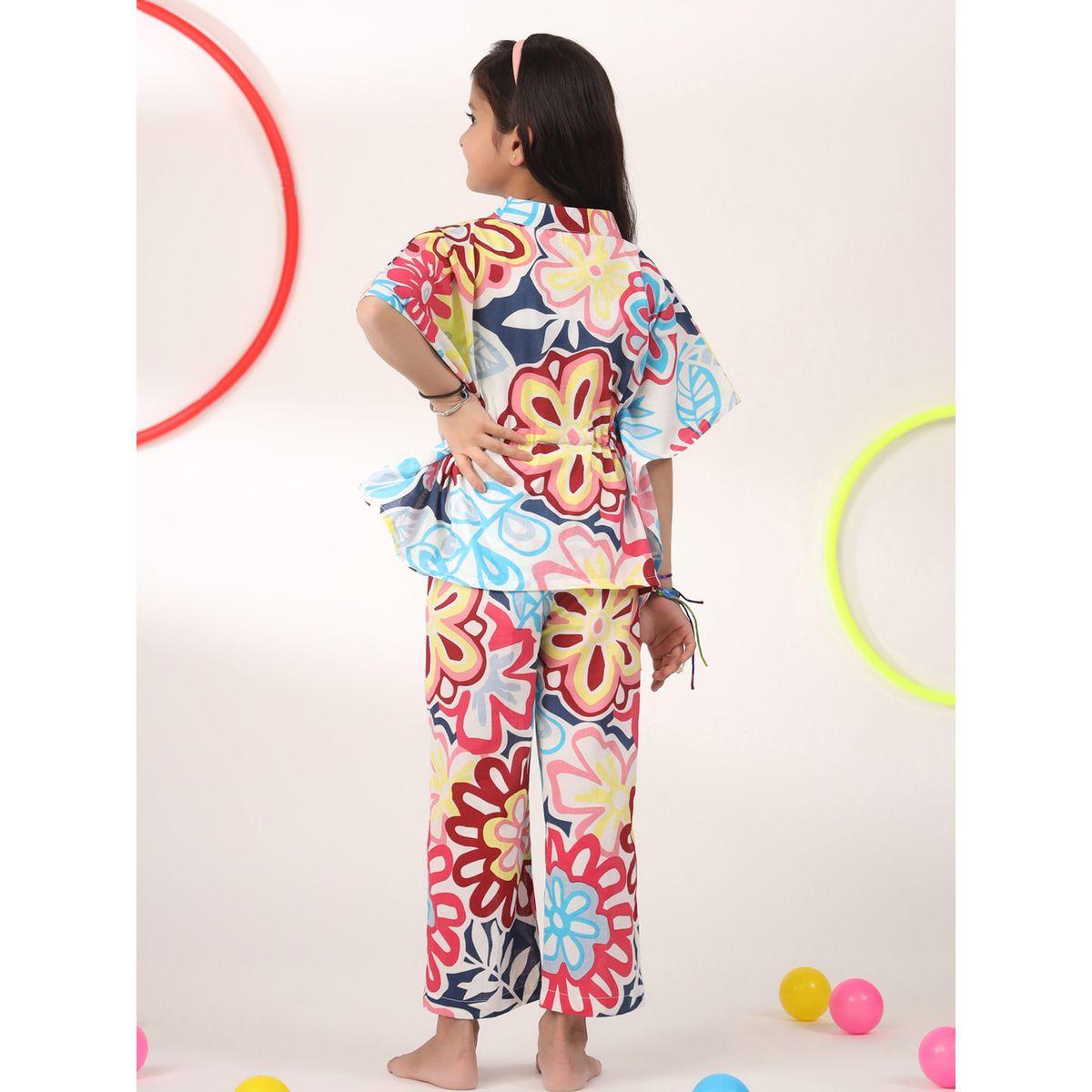 Sanskrutihomes X Styli  Multi Floral Print Drawstring Shirt & Pyjama Set-girls-clothing-nightwear-image-3