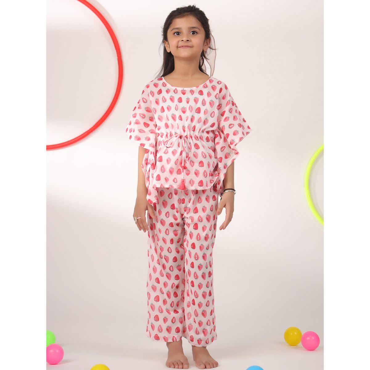 Sanskrutihomes X Styli  Strawberry Print Drawstring Top & Pyjama Set-girls-clothing-nightwear-image-1