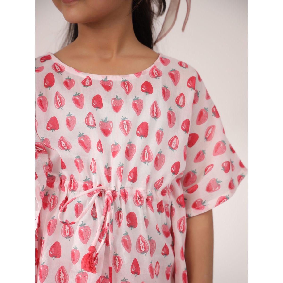 Sanskrutihomes X Styli  Strawberry Print Drawstring Top & Pyjama Set-girls-clothing-nightwear-image-6