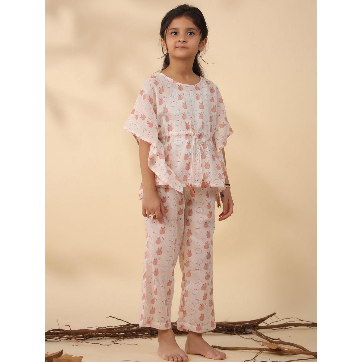 Sanskrutihomes X Styli  Rabbit Print Drawstring Top & Pyjama Set-girls-clothing-nightwear-image-1