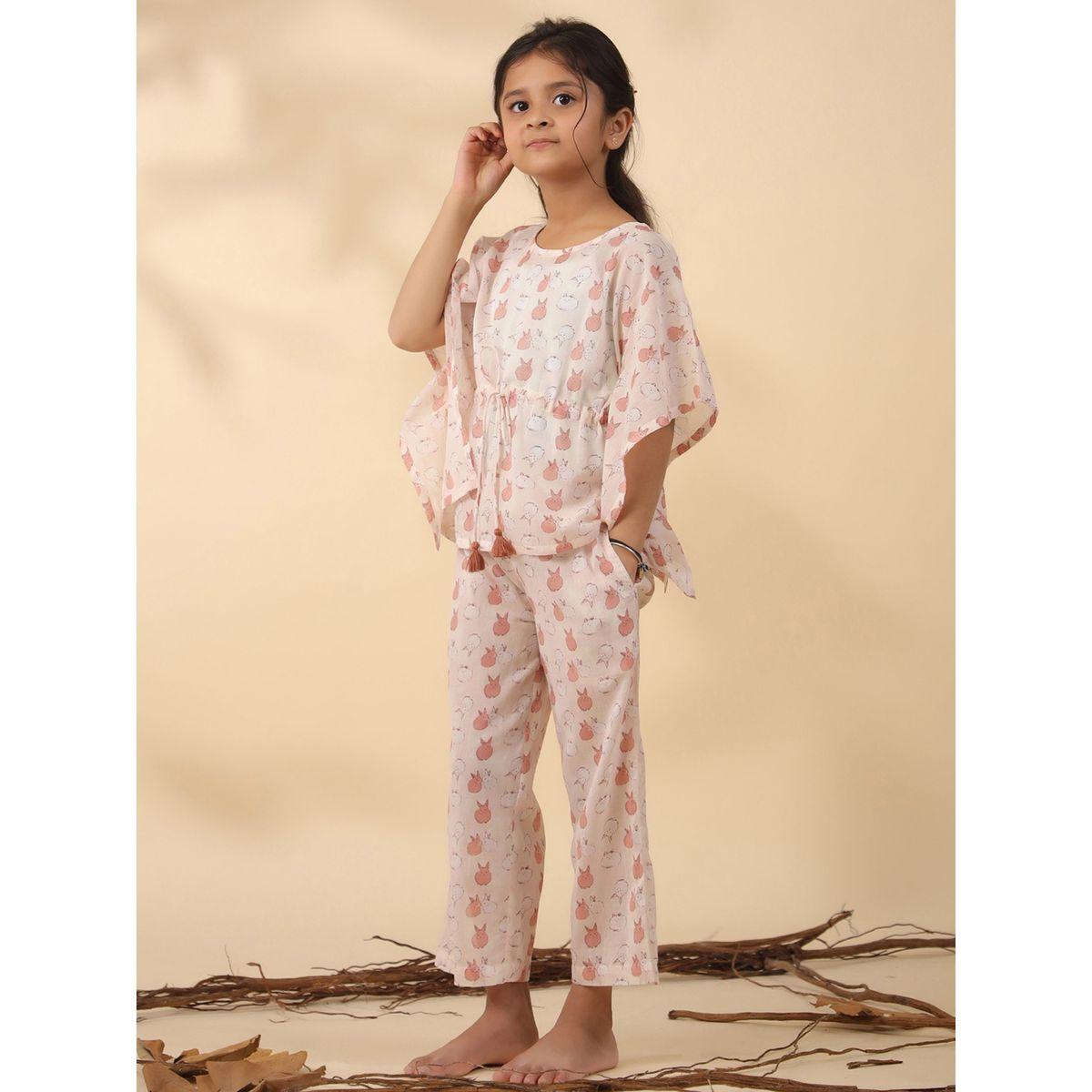 Sanskrutihomes X Styli  Rabbit Print Drawstring Top & Pyjama Set-girls-clothing-nightwear-image-2
