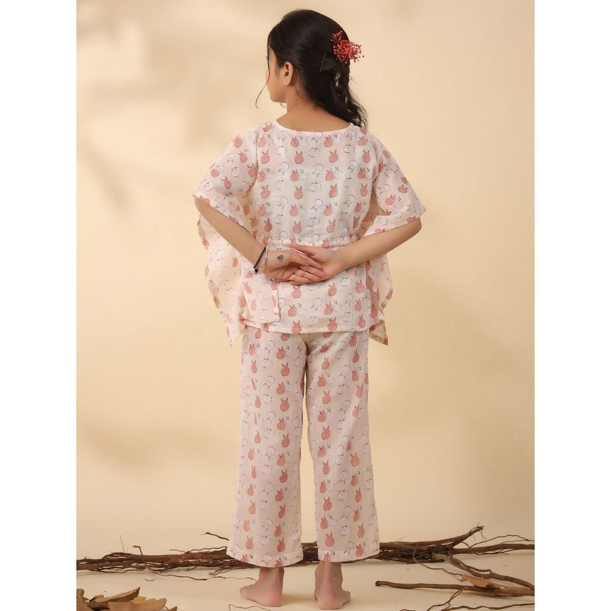 Sanskrutihomes X Styli  Rabbit Print Drawstring Top & Pyjama Set-girls-clothing-nightwear-image-3