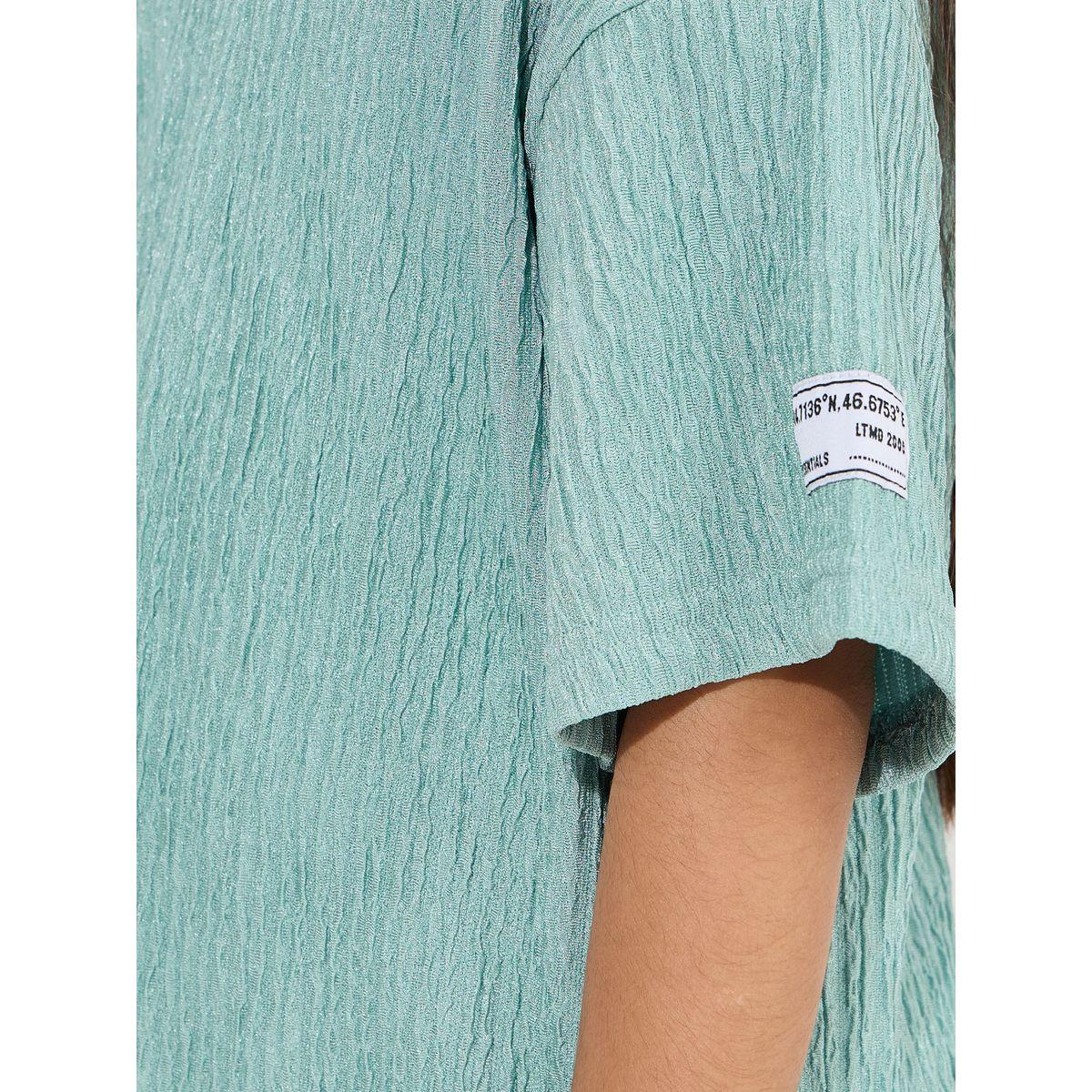 Styli Elevate Drop Shoulder Textured T-Shirt & Flared Pants Set-girls-clothing-setsandcoords-image-3