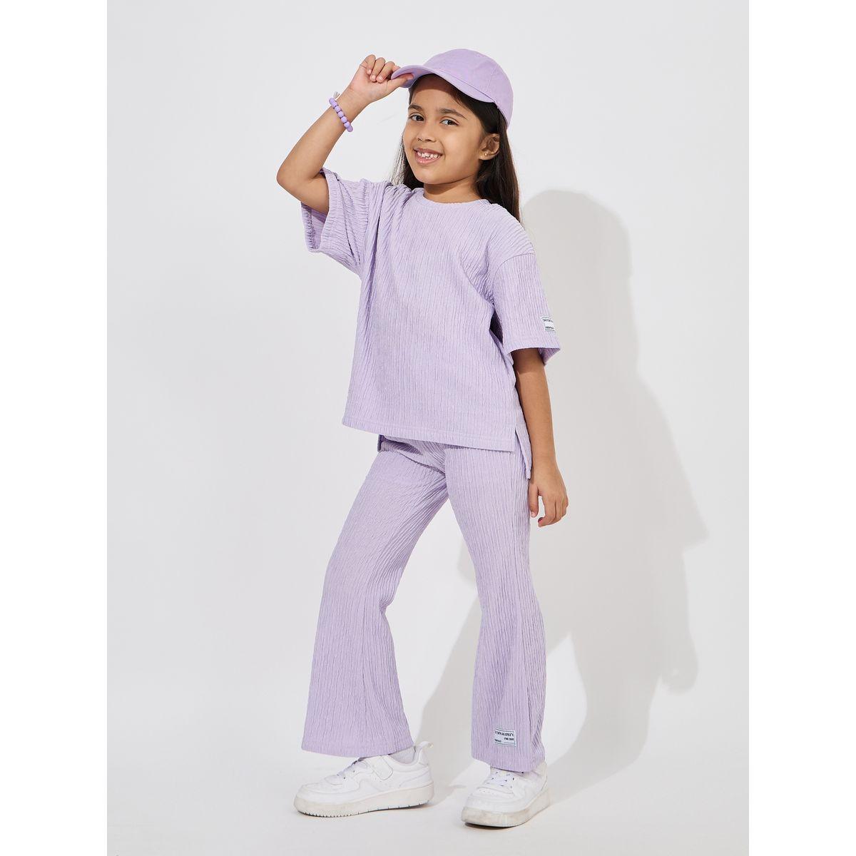 Styli Elevate Drop Shoulder Textured T-Shirt & Flared Pants Set-girls-clothing-setsandcoords-image-1